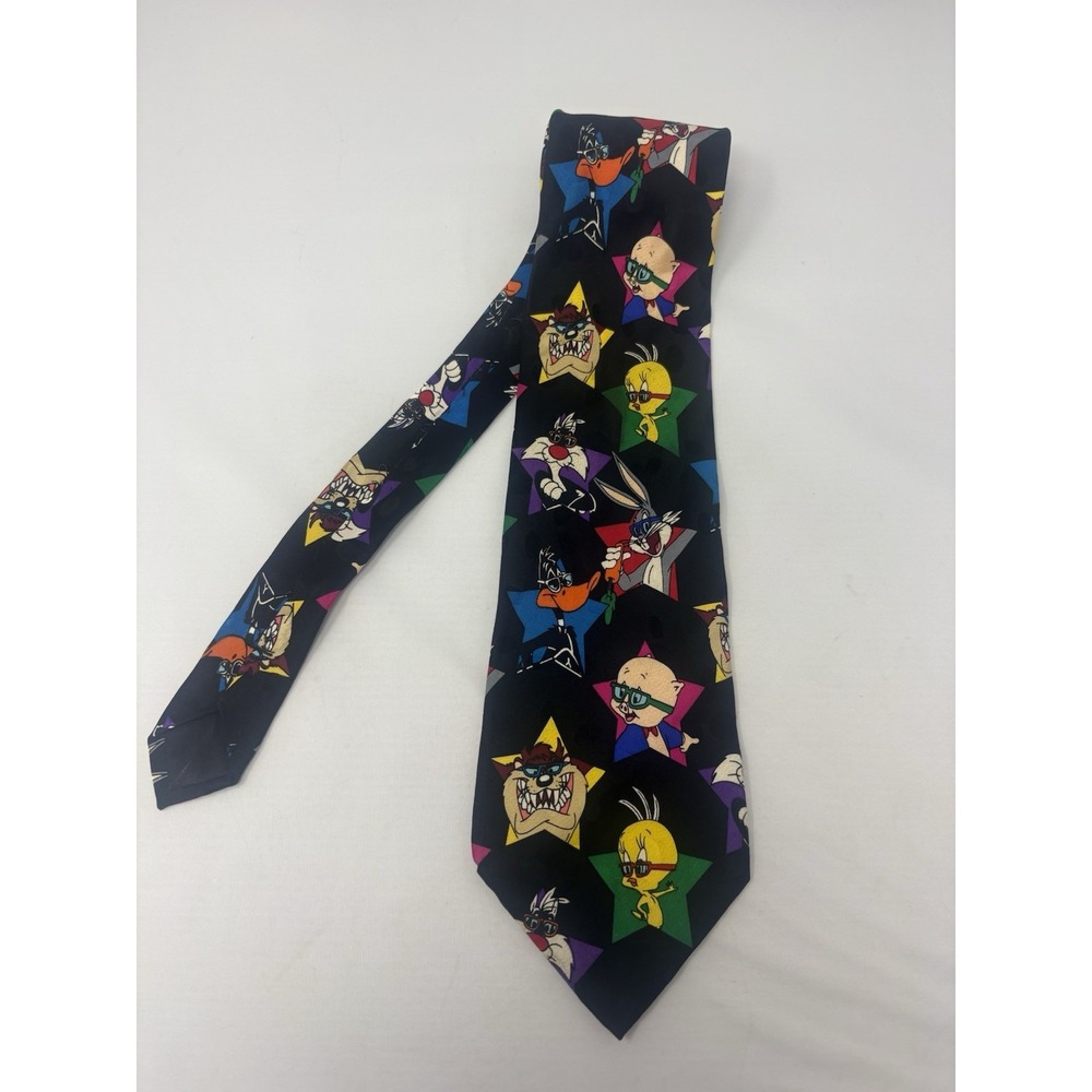 Vintage Looney Tunes Mania 1993 Characters Black Novelty Necktie Stars Shades